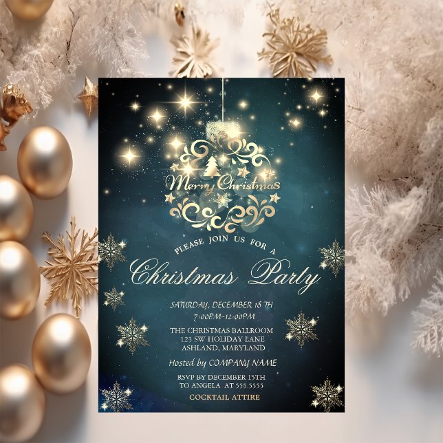 Convite Baile de Natal Chic, Festa de Empresa com Flocos d (Criador carregado)
