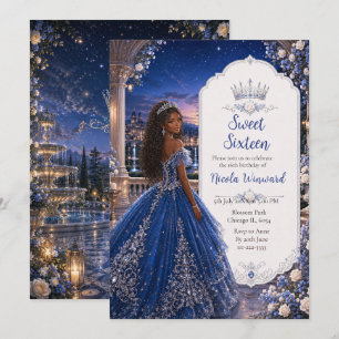 Convite Baile de Princesa Sweet 16 Azul Meia-Noite