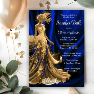 Convite Baile de Tênis Azul Real Dourado Elegante