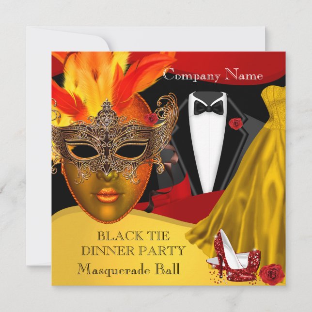 Convite Baile Formal de Máscaras Black Tie Corporate 3 (Frente)