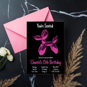 Convite Bailon de Cachorro Rosa Quente, Animal, Festa de a