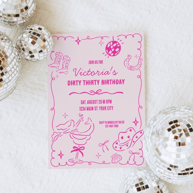 Convite Bairro de Cowgirl Costeira (Pink Coastal Cowgirl Birthday Party Invite)