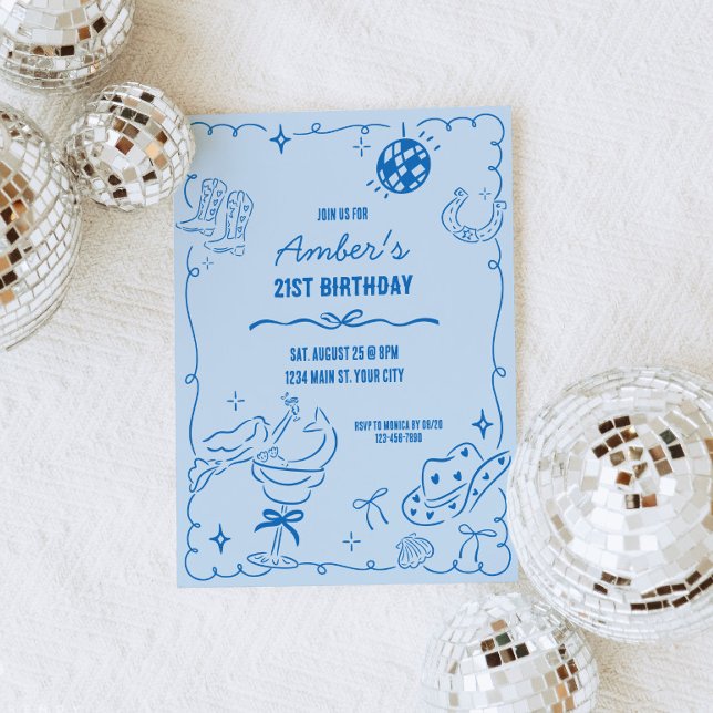 Convite Bairro de Cowgirl Costeira (Coastal Cowgirl Birthday Invite)