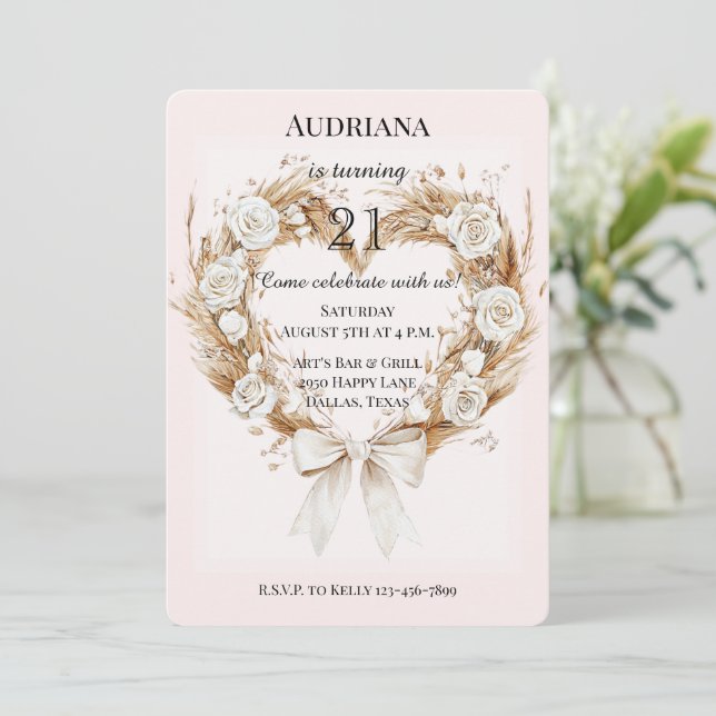 Convite Bairro do Arco Floral de Rosas Brancas (Em pé/Frente)