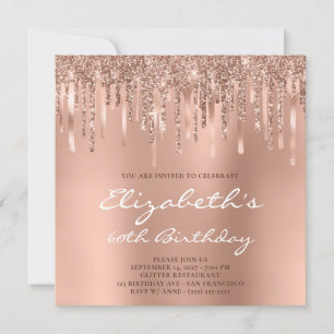 Convite Baixando o Rosa Dourado de brilho Ombre 60º aniver