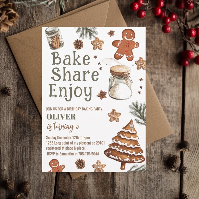 Convite Bake Share Enjoy Christmas Birthday  Party (Criador carregado)