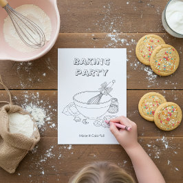 Convite Baking Party Activity Sheet | Kids Coloring Card