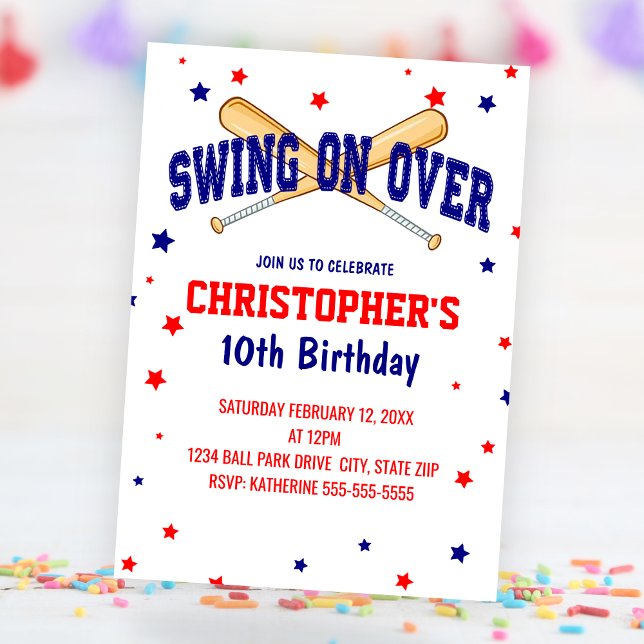 Convite Balançar sobre a Festa de aniversário do Baseball (Swing On Over Baseball Birthday Party Invitation)