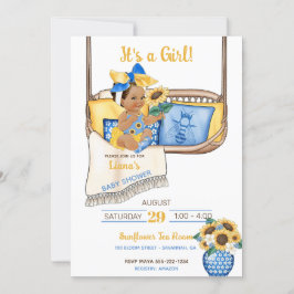 Convite Balanço de Varanda Girassol Amarelo Azul Abelha Gi