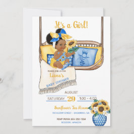 Convite Balanço de Varanda Girassol Amarelo Azul Abelha Gi