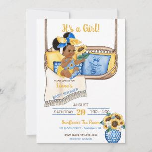 Convite Balanço de Varanda Girassol Amarelo Azul Abelha Gi