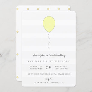 Convite Balão Amarelo Simples Chique Aniversário