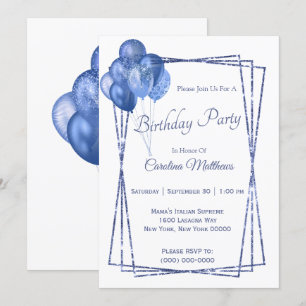 Convite Balão Azul - Glitter Birthday