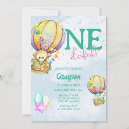 Convite Balão Azul Onederful de Ar Quente de 1º Aniversári