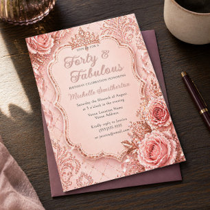 Convite Balão Brilhante Dourado Rosa 40 e Aniversário Fabu