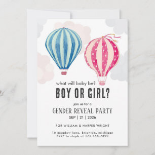 Convite Balão Celeste Rosa e Azul Revelação do Sexo do Beb