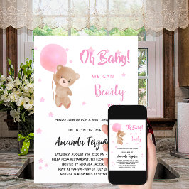 Convite Balão cor-de-rosa chá de fraldas