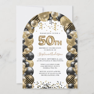 Convite Balão de 50. º aniversário Balão Dourado Negra Spa
