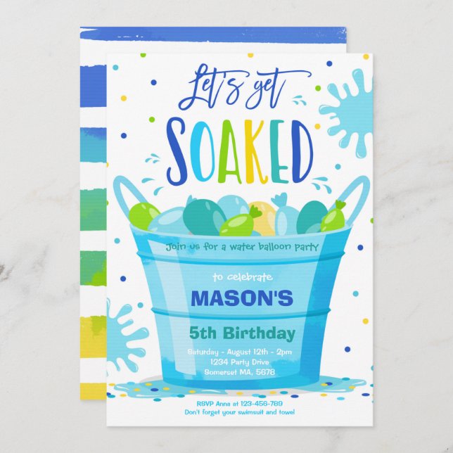Convite Balão de água Festa de aniversário Verão Balão de  (Frente/Verso)