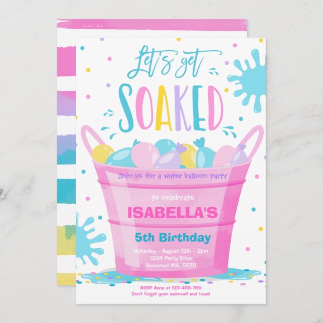 Convite Balão de água Festa de aniversário Verão Balão de  (Frente/Verso)