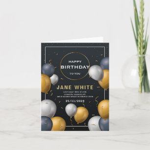 Convite Balão de Aniversário Adulto Preto e Dourado Editáv