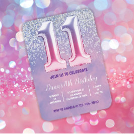 Convite Balão de Aniversário de 11 Rosa e Roxo