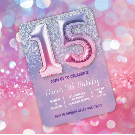 Convite Balão de Aniversário de 15 Rosa e Roxo