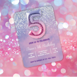 Convite Balão de Aniversário de 5 Rosa e Roxo