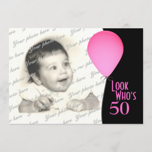 Convite Balão de Aniversário Rosa com Foto
