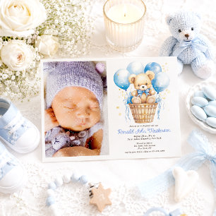 Convite Balão De Aquarela, Urso De Teddy, Batismo De Foto