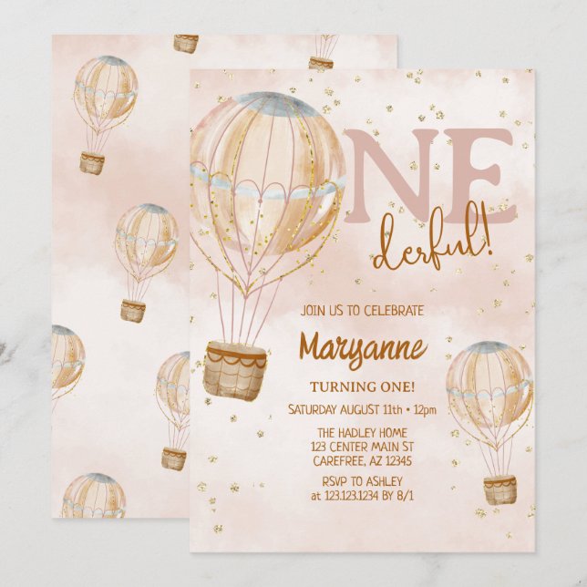 Convite Balão de Ar Boho Aniversário de 1 ano (Frente/Verso)
