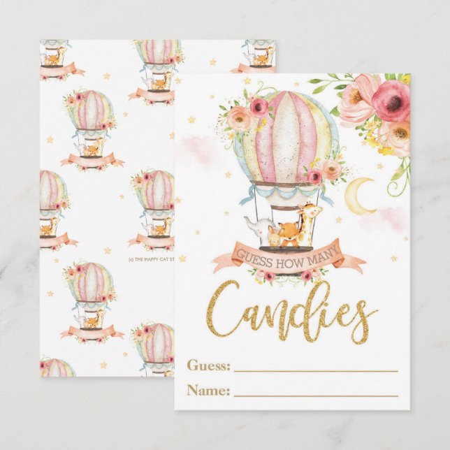Convite Balão De Ar Quente Adivinha Quantas Candies Card (Frente/Verso)