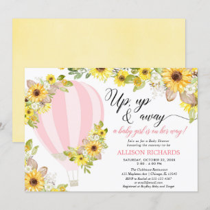 Convite Balão de ar quente amarelo rosa girassol