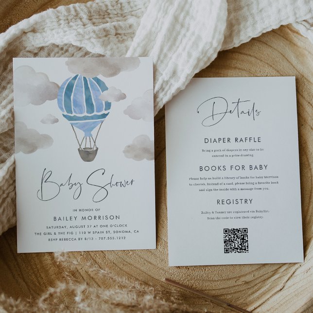 Convite Balão de ar quente azul tudo em um Chá de fraldas (Criador carregado)