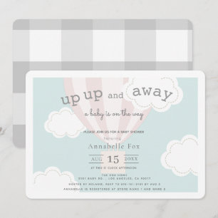 Convite Balão de ar quente rosa para cima e para fora Ch