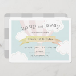 Convite Balão de ar quente rosa para cima e para fora prim