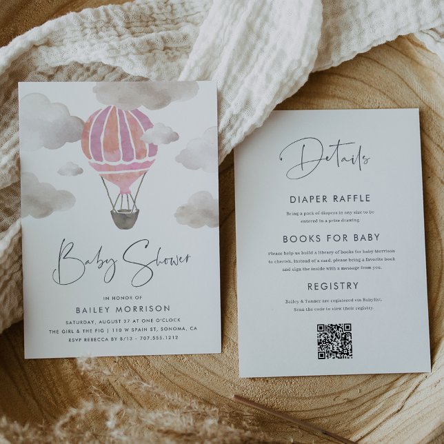 Convite Balão de Ar Quente Rosa, Tudo em Um Chá de fraldas (Criador carregado)