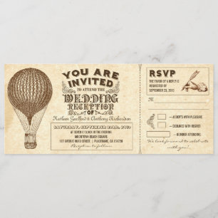 Convite balão de ar tipografia vintage recepção de casamen