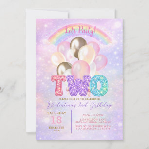 Convite Balão de Brilho Arco-Íris de Glitter para 2º Anive