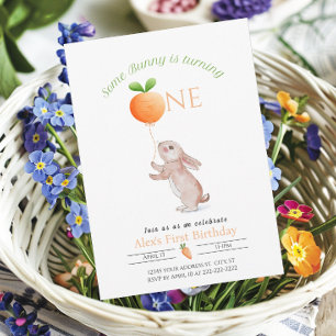 Convite Balão de Cenoura de primeiro aniversario Coelho Pe