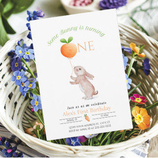 Convite Balão de Cenoura de primeiro aniversario Coelho Pe