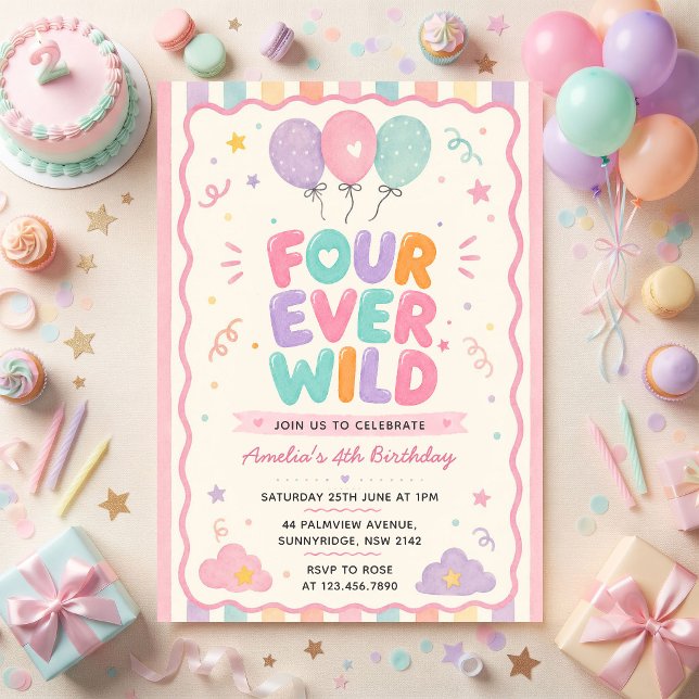Convite Balão de Confete Four Ever Wild Aniversário de 4 a (Criador carregado)