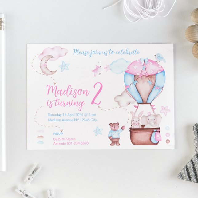 Convite Balão de Dois Animais Cachinhos (Criador carregado)