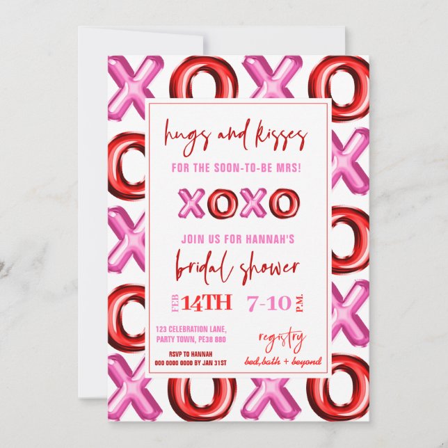 Convite Balão de folha de XOXO Abraços e beijos para a Sra (Frente)