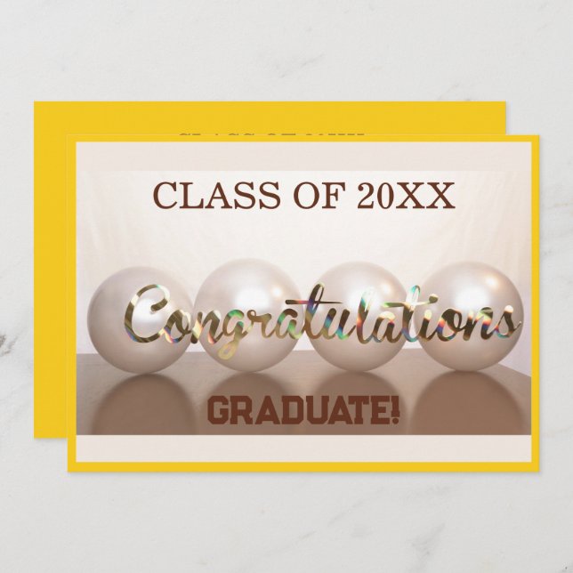 Convite Balão de Graduação do Formando de Parabéns Dourado (Frente/Verso)