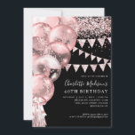 Convite Balão de Leve Dourada Rosa preto qualquer aniversá<br><div class="desc">Negra Negra Negra Moderna Rosa Rosa Dourada Brilhante Balão de Leitura de Balão de Balão a Qualquer Idade Aniversário</div>