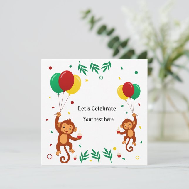 Convite Balão de Macaco Voador (Em pé/Frente)