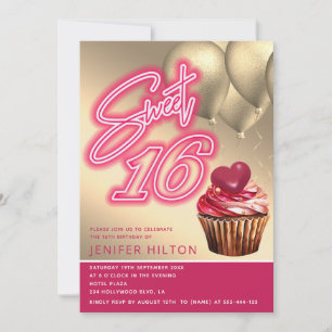 Convite Balão de ouro legal, néon cupcake magra 16