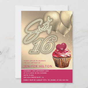 Convite Balão de ouro legal, néon cupcake magra 16