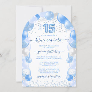 Convite Balão de Quinceañera Blue Sparkle
